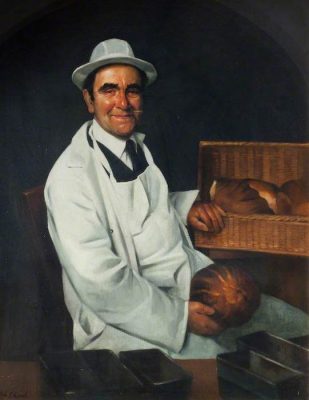 John Edwards, 'Bread Delivery Man and Retired Carpet Weaver' (2000). 124 x 99 cm. Oil on canvas.