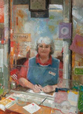Anthony Morris, 'Mary Morris, Post Office Assistance' (2000). 97 x 71 cm. Oil on board.