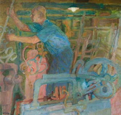 Hans Schwarz, 'Jack Cadman, Blacksmith' (2000). 119 x 119 cm. Oil on board.