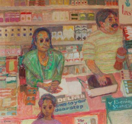 Hans Schwarz, 'Rajesh Patel, Shop Owner' (2000). 119 x 119. Oil on board.