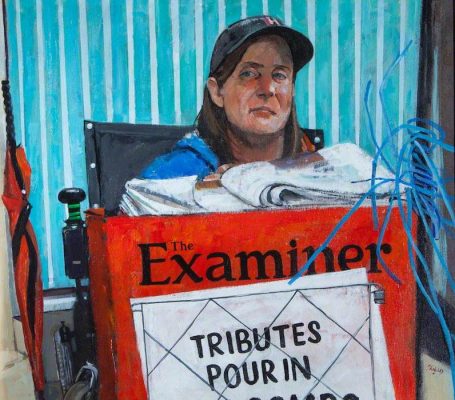 Trevor Stubley, 'Bernadette William, Newspaper-Seller'. 61 x 69 cm. Oil on canvas.