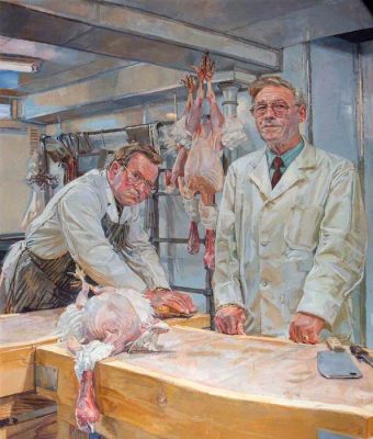 Daphne Todd, 'Ron and Ray Pett, Butchers'. 126 x 100 cm. Oil on panel.