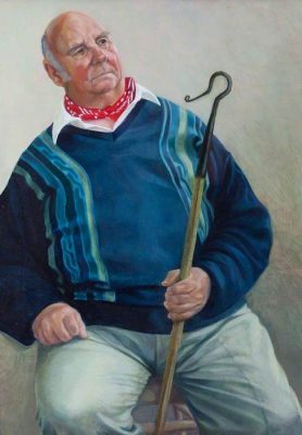 Toby Wiggins, 'Larry Skeats, Retired Dorset Shepherd' (2000). 56 x 40 cm. Oil on gesso panel.