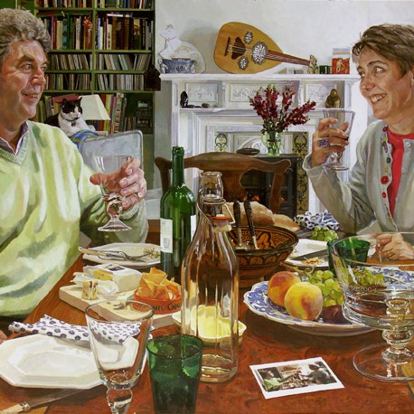 Alastair Adams 'Jonathan Brunskill and Victoria Jebens'. 30 x 48 ins. Oil