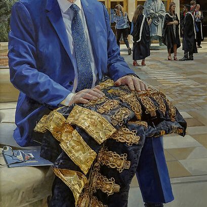 A commissioned portrait painting of a man for this year's annual exhibition