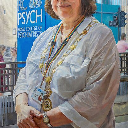 A commissioned portrait painting of a doctor for the NHS
