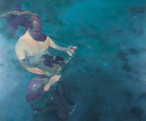 Nicholas Archer 'The Swimming Lesson'. 60 x 72 ins. Oil