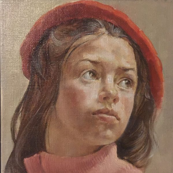 Anthony Connolly 'Red Beret' a portrait commission, small head, in oil
