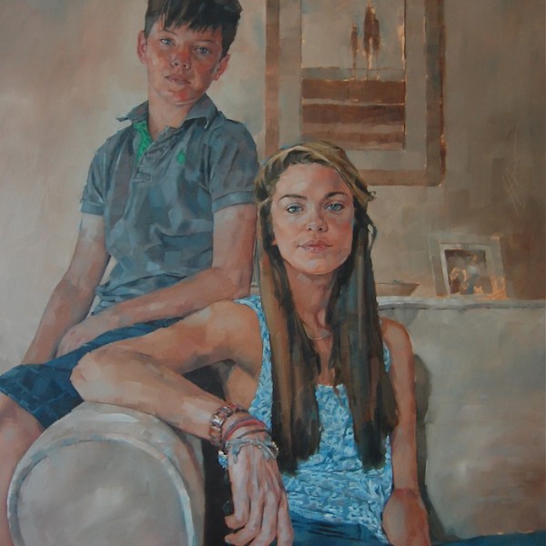 Simon Davis double portrait in oil brother and sister