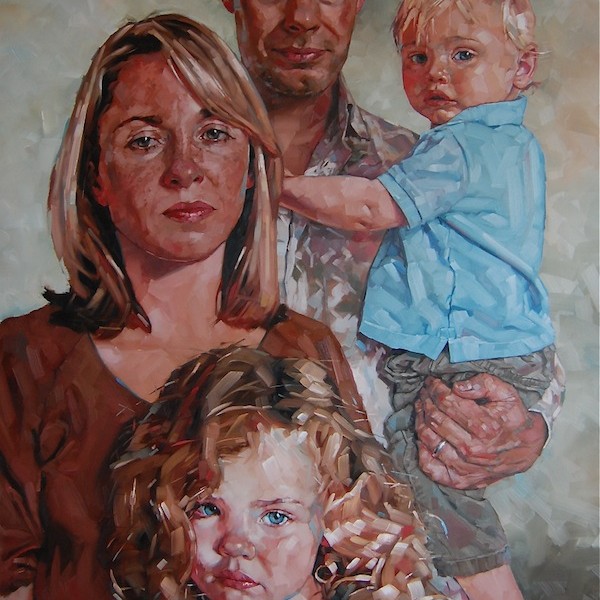 Simon Davis 'Lucasta, Kevin, Cosima & George' family portrait in oil