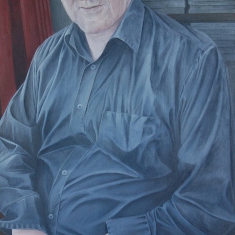 Emma Wesley 'Myles Burnyeats' portrait painting by Emma Wesley, acrylic on board
