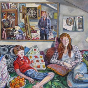 Melissa Scott-Miller 'Family Portrait' oil portrait painting with reflection of the artist in a mirror