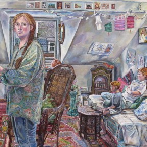 Melissa Scott-Miller 'Self Portrait with my Children'. 48 x 60 ins. Oil.