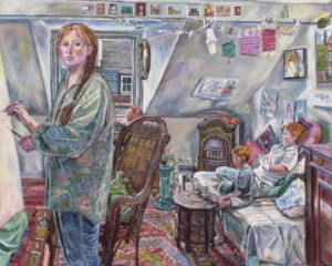 Melissa Scott-Miller 'Self Portrait with my Children'. 48 x 60 ins. Oil.