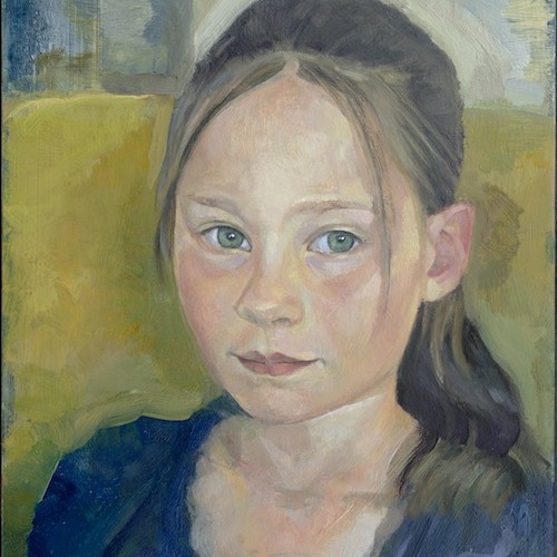 Toby Wiggins ‘Lydia McKimm’ oil on gesso panel TobToby Wiggins 'Lydia McKimm' oil portrait painting on gesso panel