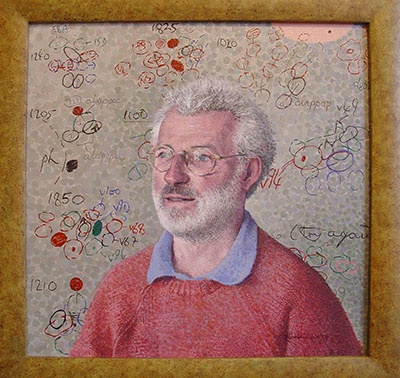 Tom Phillips portrait painting of 'Sir John Sulston' renowned for his work on the human genome