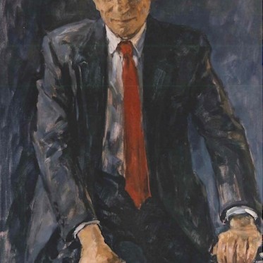 Susan Ryder 'Professor Eric Ash' portrait of an academic on a bicycle