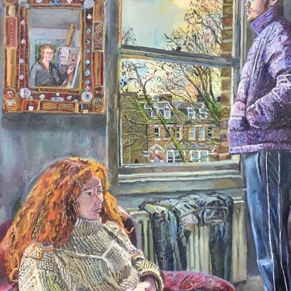 Melissa Scott-Miller 'Family Portrait' oil portrait painting with reflection of the artist in a mirror