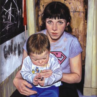 Portrait of a mother and child in oil by portrait artist Stephen Shankland. This was included in the BP Portrait Award shortlist; title "The Miracle" by Stephen Shankland