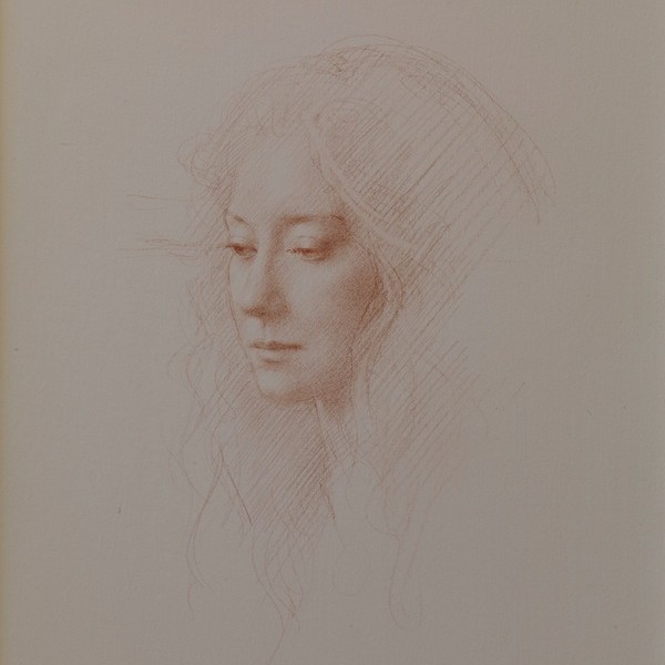 Robbie Wraith Yvonne' red chalkportrait drawing