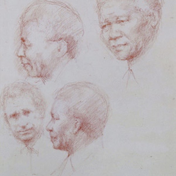 Robbie Wraith 'Nelson Mandela and HRH Prince Charles' sanguine drawing