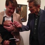 Benjamin Sullivan with his son and Hugo Williams at BP award at the National Portrait Gallery