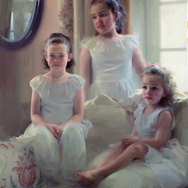 Frances Bell Oil Portrait Commission of Three Sisters in White