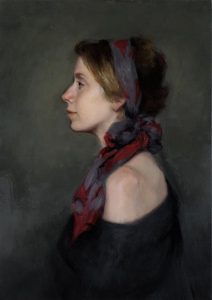 Harriet Pattinson, In Profile, a head and shoulders portrait in oil- top portrait painters 2017