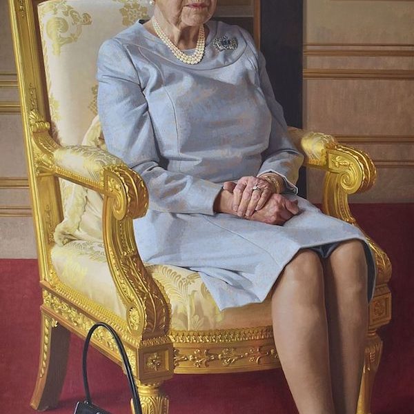 Benjamin Sullivan RP NEAC ‘H M The Queen’ Benjamin Sullivan RP NEAC 'H M The Queen' for RAF Club Piccadilly, seen seated with her handbag beside her