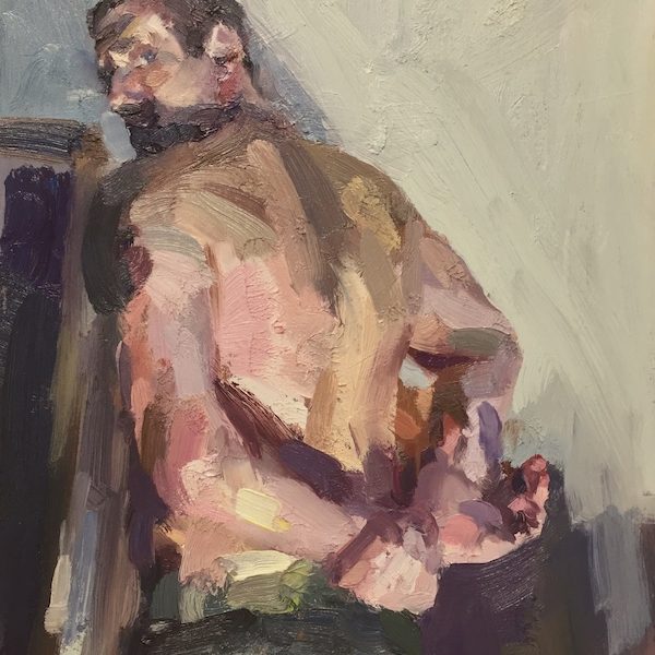 Tim Benson ‘Self portrait with arms behind back’ Figure painting by Tim Benson