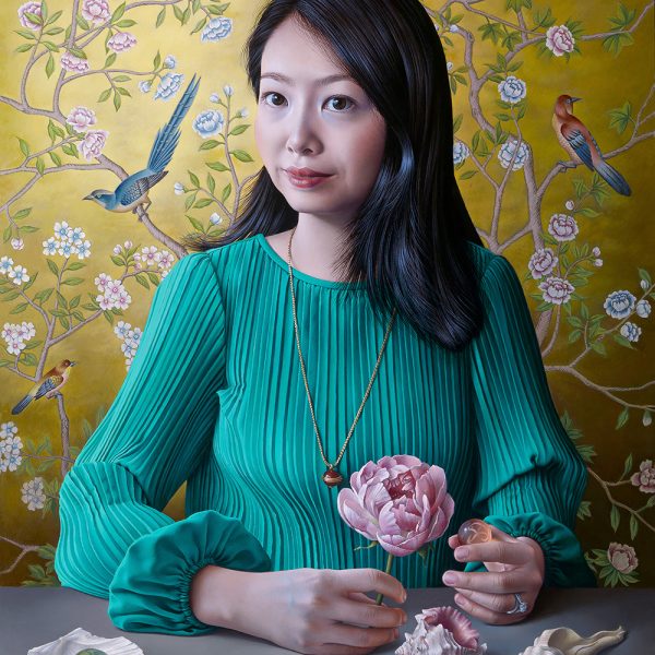 Miriam Escofet ‘Portrait with Chinoiserie Wallpaper’ Miriam Escofet 'Portrait with Chinoiserie Wallpaper' a portrait commission in oil on linen over panel 50 x 40 cm