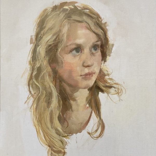 Martin Brooks ‘Portrait OM’ Head and shoulders oil portrait of a young girl