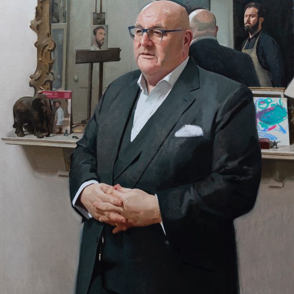 Jamie Routley Artist and Patron a portrait of Daren Burney A portrait commission of a ptraon of the artist for his family with the artist reflected in the mirror